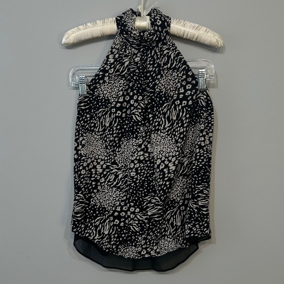 Tahari Tops - Tahari Halter Top Womens XS Black White Animal Print Mixed Media Blouse